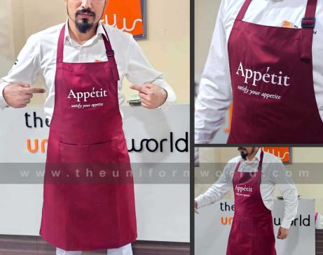 Customized Maroon Aprons Gaberdine fabric with logo embroidery on the front