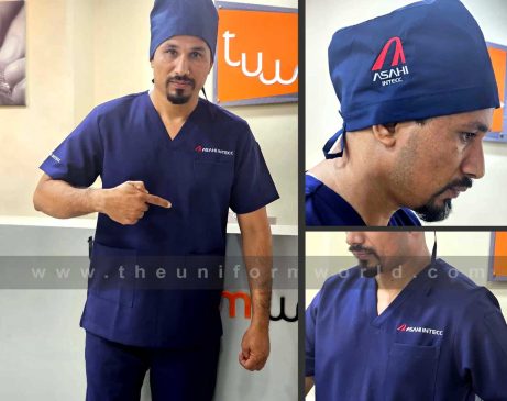 Customized doctor Scrub suit with surgical cap with logo branding