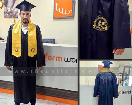 Graduation Gown with printing name and embroidery logo – Satin fabric
