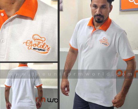 Customized Honeycomb Polo shirt with contrast Collar, Cuff and placket. with embroidery logo